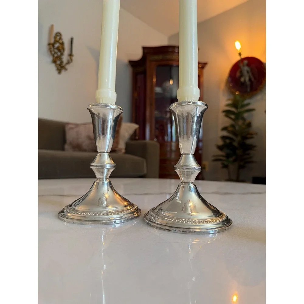 Vintage Sterling Silver Weighted Candlestick Pair • Duchin Creation 5.5